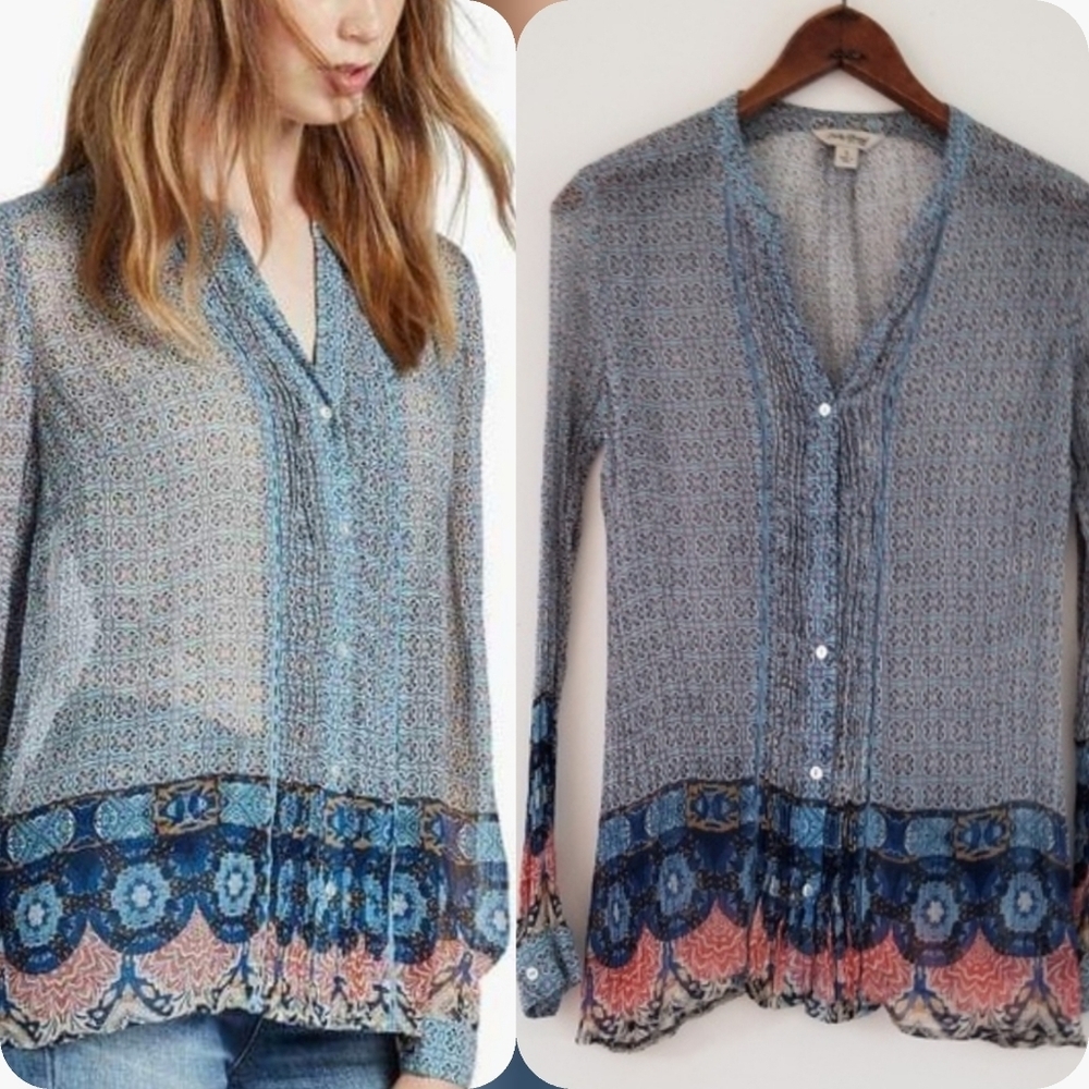 🔮HP🔮Lucky Brand Multi Sheer V-neck Blouse